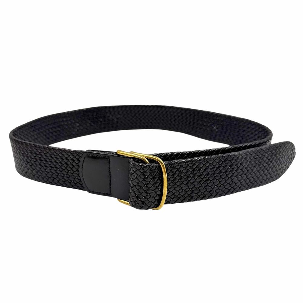 Vtg Talbots 90s Y2K Black Woven Leather Belt DRing Brass Buckle S Classic Preppy